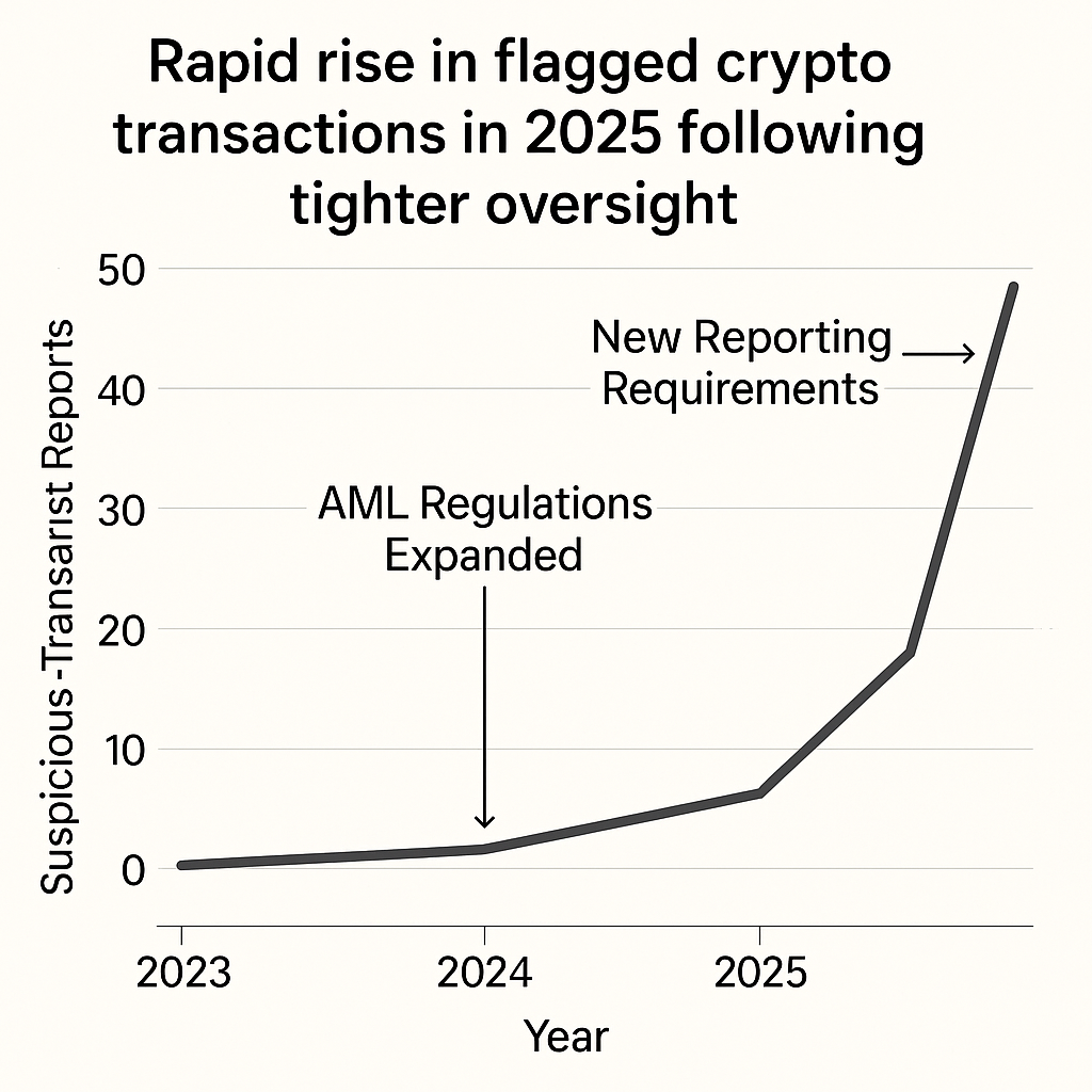 Rapid increase in suspicious cryptocurrency transaction reports in South Korea (2023–2025)