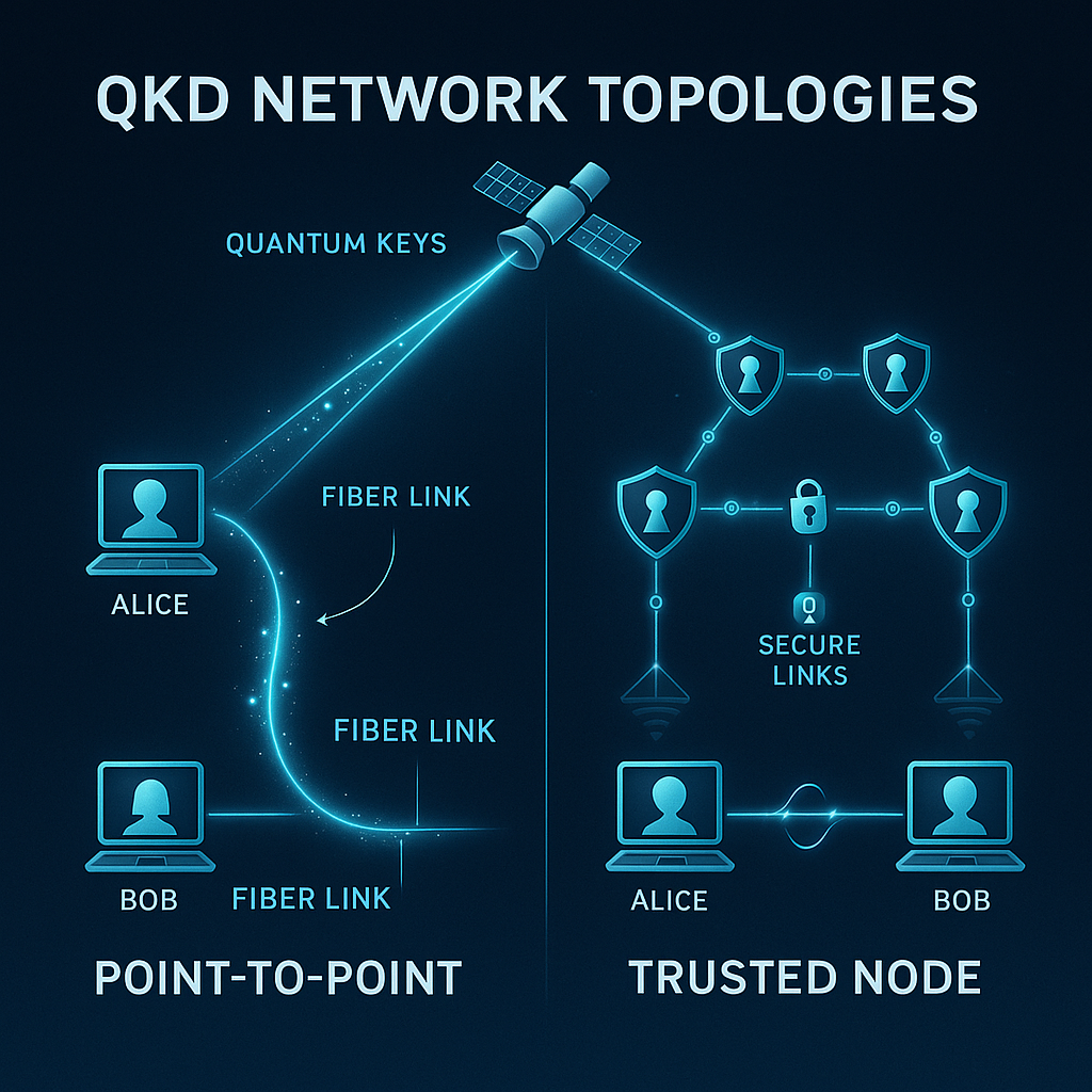 QKD network topology vs trusted-node configurations